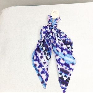 NEW Blossom Tie Dye Scarf with Elastic Hair Tie, Purple Blue